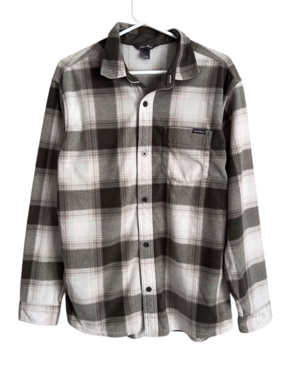 Eddie Bauer Fleece Button Down Shirt Plaid Green Gorpcore Outdoor Men’s Medium